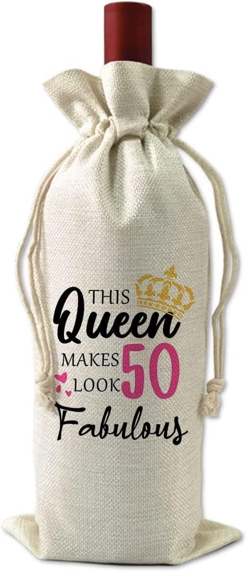 VELENTI 50th Birthday Gifts for Women - Decorative Wine Bag Gift with Witty Quote Cute Female Turning 50 Gifts for Best Friend, Wife, Mom, Coworker, Sister