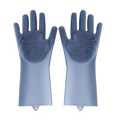1 Pair Cleaning Silicone Gloves with Wash Scrubber,Magic Food-Grade SakSak Cleaning Brush Scrubber,Heat Resistant Waterproof Reusable Dishwashing Brush for Household,Car (Blue)