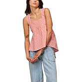 Women Y2k Going Out Tank Tops Gingham Square Neck Peplum Cami Tank Sleeveless Backless Shirt Bowtie Blouse Summer