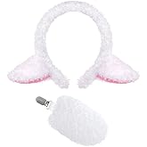 Pistha 2 PCS Lamb Costume Accessory Set Sheep Ears Headband and Furry Tail for Birthday Halloween Carnival Party Animal Cosplay White