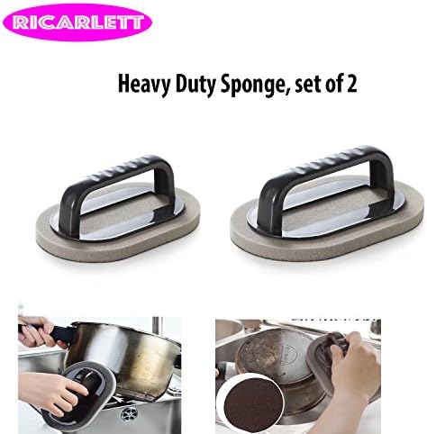 Kitchen Sponge Heavy Duty Sponge Non- Scratch Scrub Sponge for Scrubbing Kitchen, Bathroom, Pots, Pans, Sinks (Handle 2 pc)