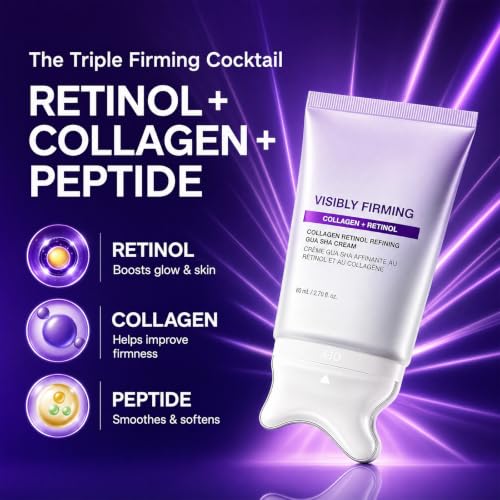 Collagen Retinol Gua Sha Neck Cream with Peptides, 299Da Fast-Absorbing & Smooth-Dispensing Firming Moisturizer for Tech Neck & Jawline Sculpting, Fragrance Free Korean Skin Care, 2.7 Fl Oz