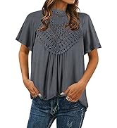 ZXZY Women Cute Lace Blouse Top Short Sleeve Lace Hollow Out Turtle Neck T Shirt