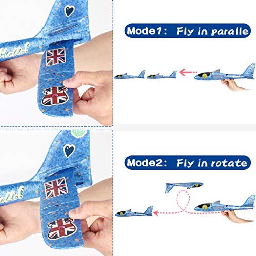 Pupu Pig 2pcs 17.5inch Airplane Toys,DIY Sticker Creative Toys.Manual Throwing, Outdoor Sports Toy, Model Foam Airplane.Dual Flight Mode, Aeroplane Gliders, Gifts for Kids, 4 5 6 7 8Year Boy and Girl