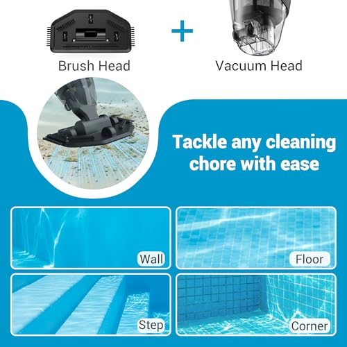 Hushlight Cordless Pool Vacuum Cleaner, Handheld Rechargeable Above Ground Pool Vacuum Cleaner, 20 gallons/min Powerful Suction for Debris Cleaning（Light Yellow）