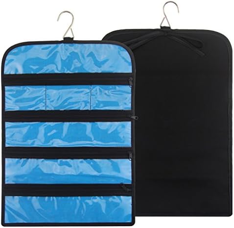 Ohlily Jewelry Roll Up Bag Travel Organizer Hanging with Zippers Compartments Waterproof (12.2"L x 16.3"H, Black)