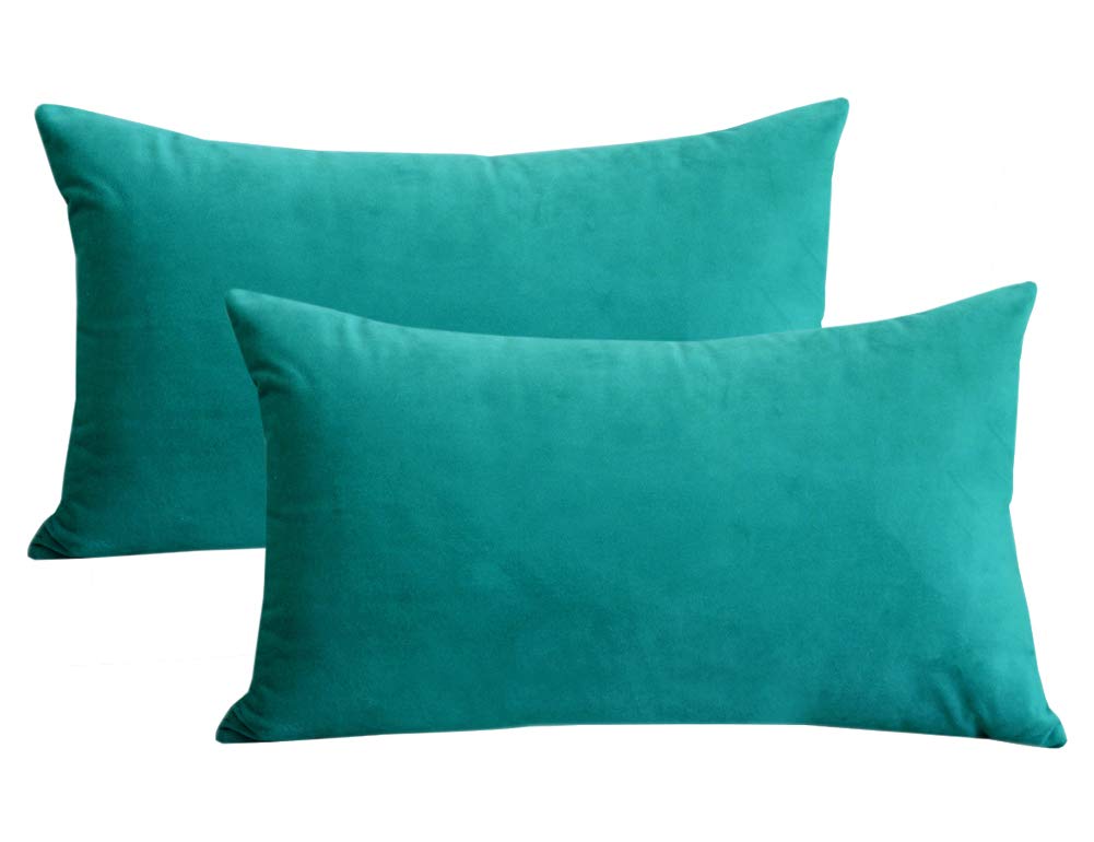 Lutanky Velvet Cushion Covers (Pack of 2) Lovely Rectangle Throw Pillow Cases Soft Solid Decorative Pillow Covers for Sofa Bedroom Couch 12x20 Inch 30 x 50 cm(dark teal, 2 pieces) — image 1