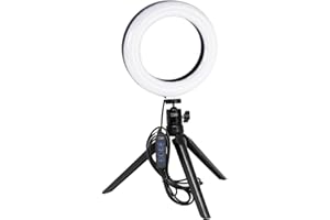 Vidpro RL-6 6" Inch LED Ring Light Kit with Mini Tripod and Ball Head. USB Powered for Portraits, Makeup, Modelling, Vloggers, Macro Photos and YouTube. Variable Color Temperature 2800K 4500K 6500K