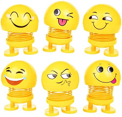dudubaobei 6PCS Spring Emoji Shaking Head Dolls Smiley Face Dancing,Cute Emoji Springs Dancing Toys Action Figures Bounce Toys Car Ornament Shake Car Decor Home Decor Table Decor Best Gift