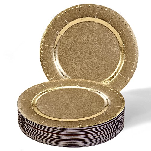 DISPOSABLE ROUND CHARGER PLATES - 20pc (Beaded/Gold)