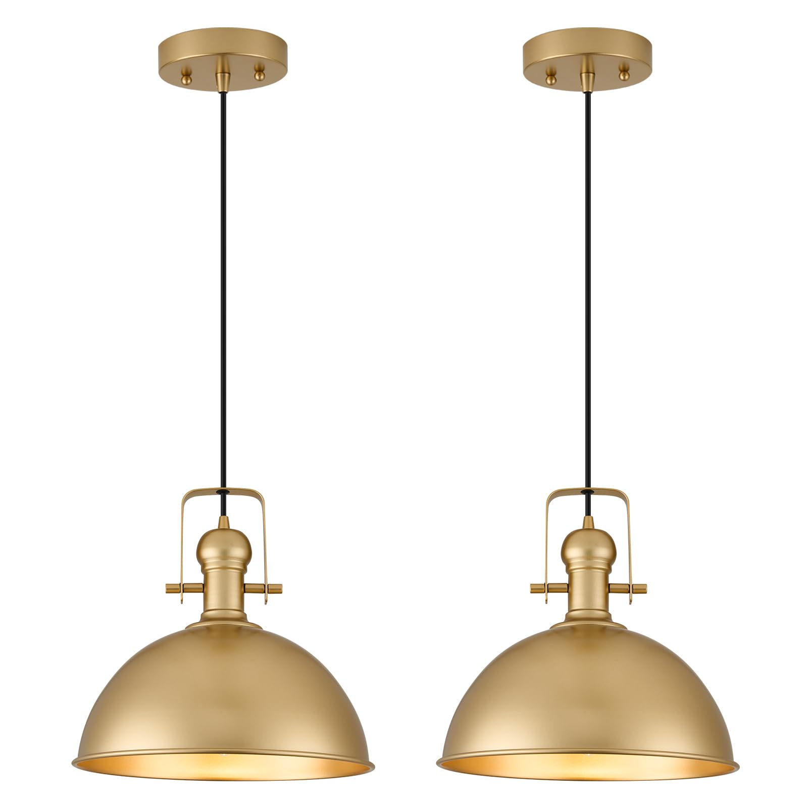 Photo 1 of ALAISLYC 12 Inch Gold Farmhouse Pendant Lights Matte Pendant Lights for Kitchen Island Industrial Adjustable Height Vintage Dome Hanging Light Fixtures for Barn, Dining Room 2 Packs