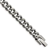 The Black Bow Men's 7.5mm Dark Gray Titanium Classic Curb Chain Bracelet, 8 Inch