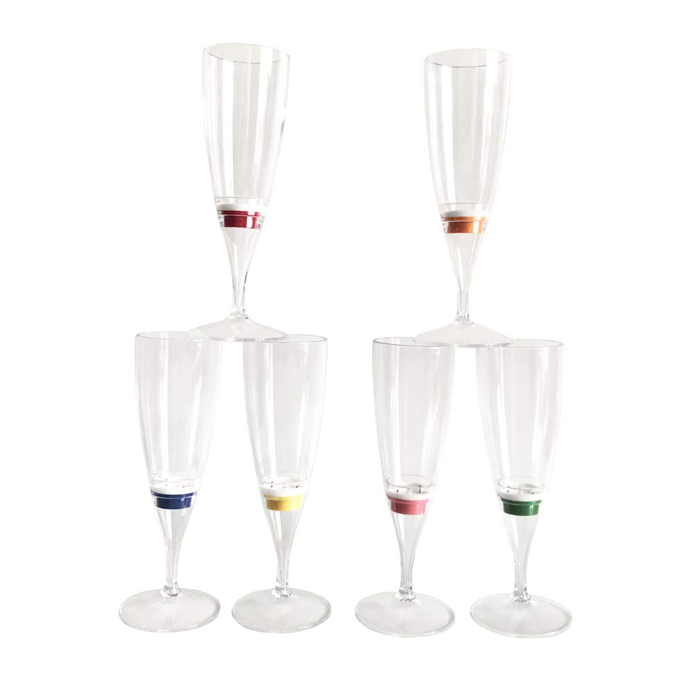 DPWELL 6 Pack LED Wine Champagne flute's Light Up Glasses LED Liquid Activated