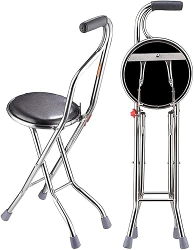 Medical Folding Walking Stick with Seat Four Legged Portable