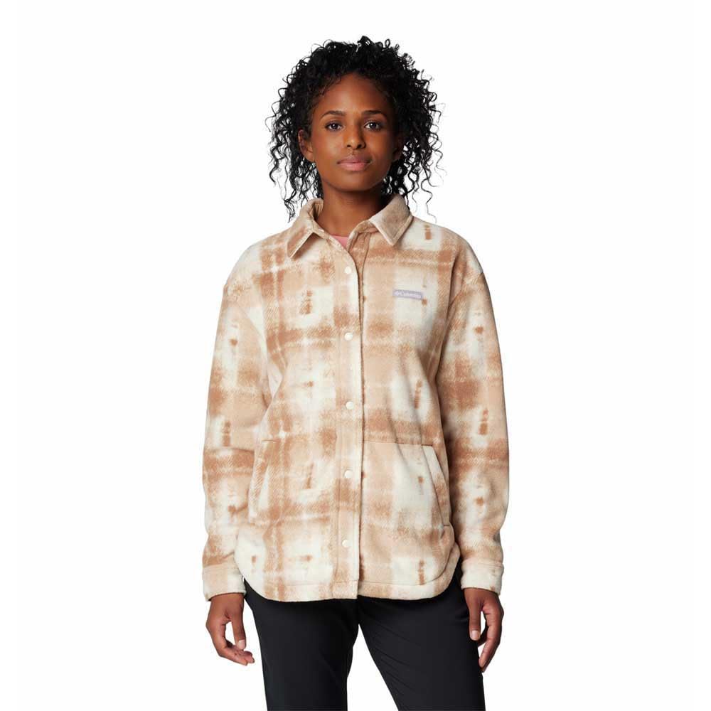 Columbia Womens Benton Springs Shirt Jacket II, Camel Brown Omblur, 2X
