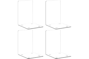 VFINE Bookends 4 Pieces, Acrylic Book End Clear Bookends for Shelves Decorative Bookend Non-Skid Book Ends Book Holders Book Organizer for Home Office School Supplies