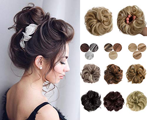 Hebelin Messy Hair Bun Extensions Scrunchy Updo Elastic Wavy Curly Donut Chignon Hairpiece