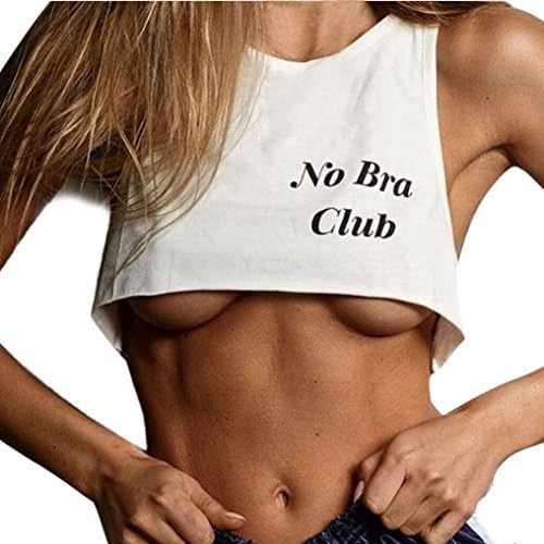Syban.Womens No Bra Club Letter Print Vest Short Tank Tops Bra Blouse
