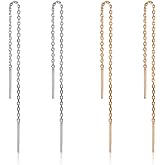 UAIAGM 2 Pairs Threader Earrings for Women Sterling Gold and Silver Duster Chain Threaded Earring Lightweight Double Piercing Earings Thread Ear Cool Western Style Chain Earring