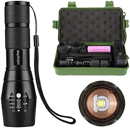 ustopfire LED Tactical Flashlight, Super Bright 2000 lumens Cree XM-L2 Military Police Handheld Flashlight, 5 Mode Tactical Zoomable Adjustable Focus Flashlight,Powerful Waterproof Flashlights Torch