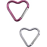 2pc Sliver and Pink Carabiner Clip, Heart Shaped Climbing Buckle, Aluminum Alloy Heavy Duty Keyring Hook for Camping Fishing Hiking Traveling Aluminum Key Chain Clip Accessories
