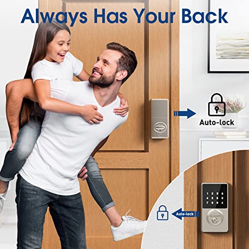Keyless Entry Door Lock, Smart Lock with Touchscreen Keypad, Secure Deadbolt Lock with 50 User Codes, Easy Installation, Auto Lock, Waterproof Smart Lock for Front Door, Bedroom Door, Home, Apartment