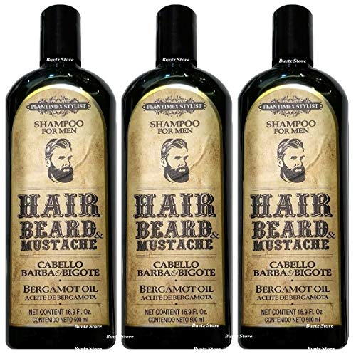 3x Shampoo For MEN With Bergamot Oil HAIR BEARD MUSTACHE Prevents Dryness Stimulates The Hair With More Strength & Shine 16.9 Fl. Oz Each !