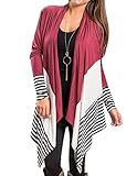 joyliveCY Women's Open Front Cardigan Drape Tops Strip Blouse Loose Outwear Wine Red XL