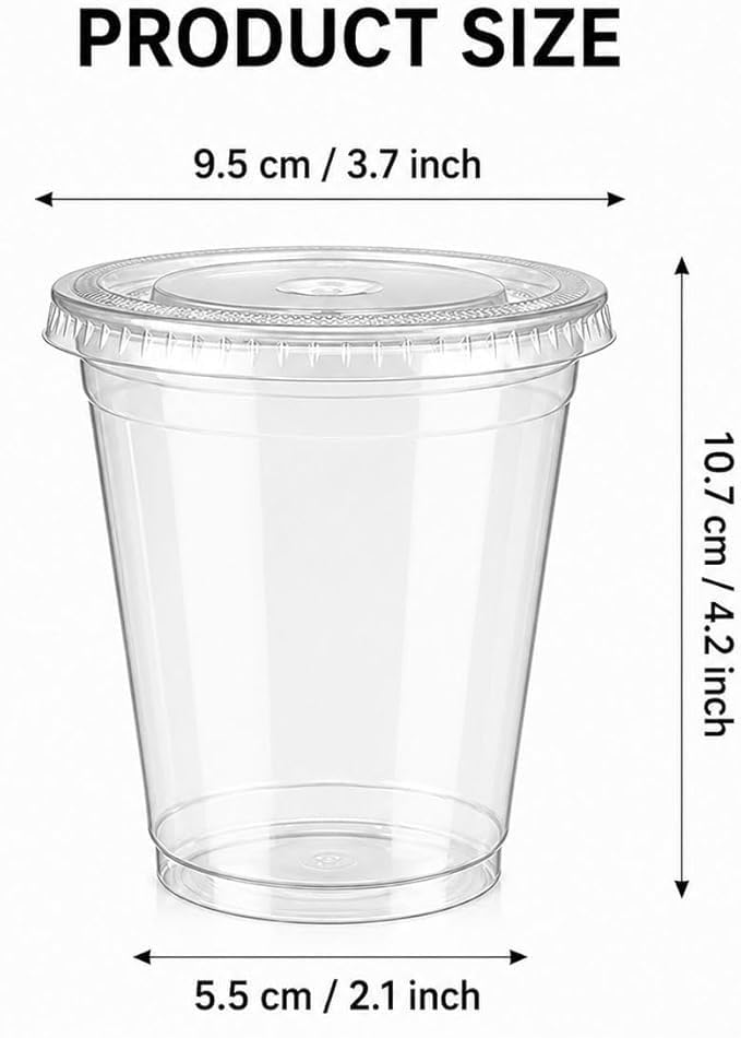 12oz 100 PCs Disposable Plastic iced coffee cups with lids and straws. Clear Disposable Plastic cups for Cold drink, iced coffee, Milkshakes, Smoothies, Juices. Eco friendly BPA free.