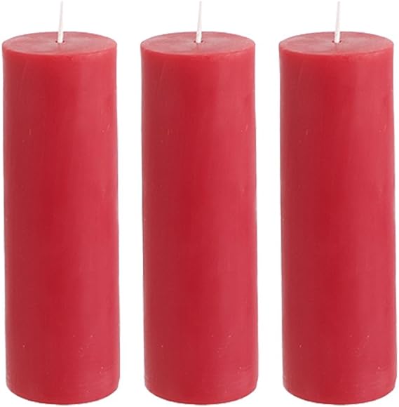 Mega Candles 3 pcs Unscented Red Round Pillar Candle, Hand