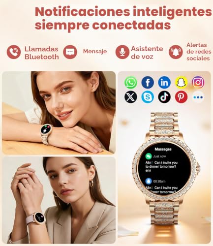 Women's Smart Watch with Diamonds, 1.32 Inch Smartwatch Women with Bluetooth Calls, Heart Rate/Sleep Monitor, 500 + Dials, IP68, 110+ Sports Modes for Android and iOS, Rose Gold
