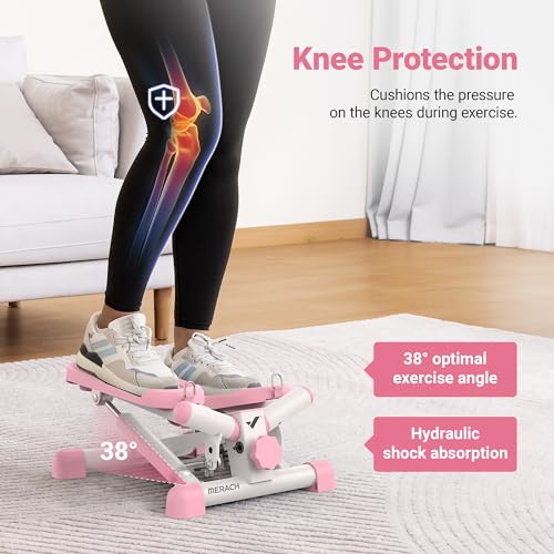 MERACH 2-in-1 Mini Stepper for Home Exercise Step, Mini Stepper 150kg with LCD Monitor, Up-Down Swing Stepper with Power Ropes for Leg/Arm/Butt Training Stairmaster Exercise&Fitness Equipment