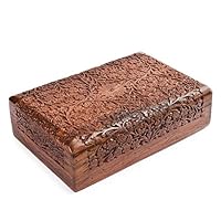 Rusticity Wooden Jewelry Box, Decorative Storage Organizer-Intricate Carved, 10 x 6 in