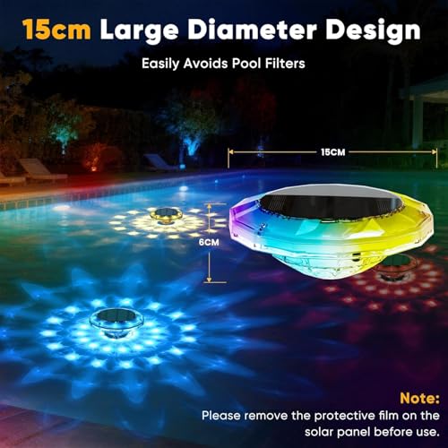 Quntis Floating Pond Lights Solar Powered, 2Pcs Submersible Swimming Pool Lights with Remote and 16hours RGB Multicolor 12 Modes 360° Lightshow, IP68 Waterproof Underwater Lights for Bath Hot Tub Spa