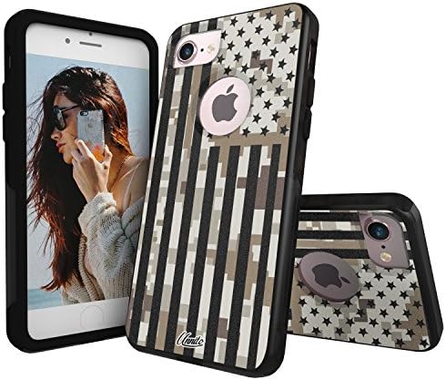 Unnito iPhone 8 Case - Commuter Case for iPhone 7 Case - Hybrid Slim Cover With Hard Shell and Soft Inner Layer For Apple iPhone 8/iPhone 7 Black Case - Desert Camo American Flag