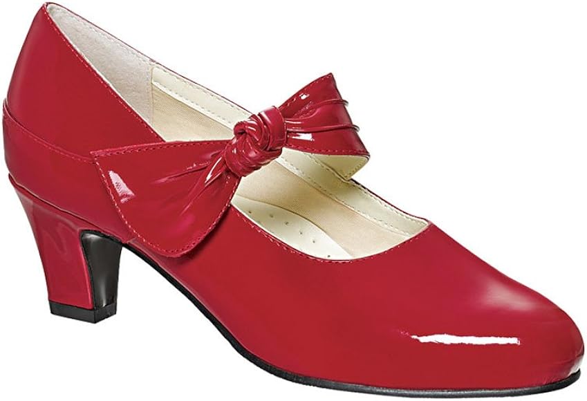 red wide heel shoes
