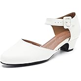 LIURUIJIA Women's Closed Toe Low Chunky Heel Pumps Ankle Strap Dress Shoes for Work Wedding Party Dance