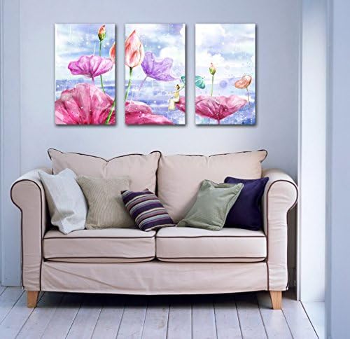 yozhohoo Flowers Modern 3 Panels Canvas Prints Watercolor Painting Art Lotus Pictures Photo Painting on Canvas Wall Art for Home Decorations Wall Decor