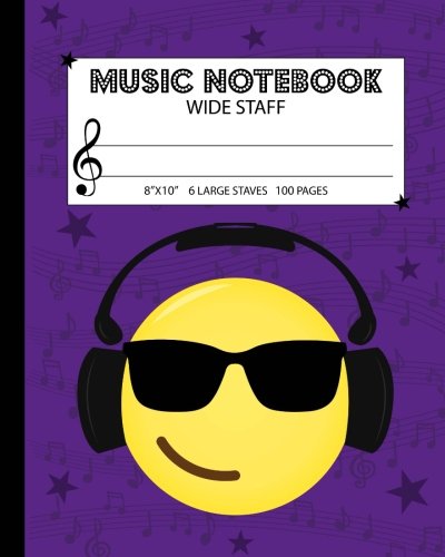 Music Notebook: Wide Staff Manuscript Paper Notebook For Kids - 6 Large Staves Per Page (8