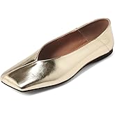 Pomoxikn Womens Ballet Flats Square Toe Ballet Flats Shoes for Women Dress Shoes Patent Leather Loafers Comfortable Dressy Gold 10.5