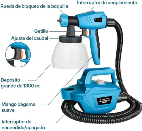 Pistola de pintura Tilswall, pistola de pintura elétrica HVLP 1200ML/min 800W, depósito de 1300ML, 3 bicos e 3 padrões, pulverizador de tinta de alta potência para mobiliário, armários, cercas