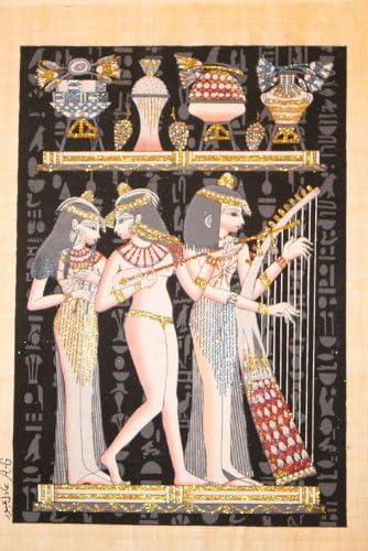 Hand painted in Egypt Natural Papyrus painting, 3 Musician that glow in the dark. Size 12"x17"