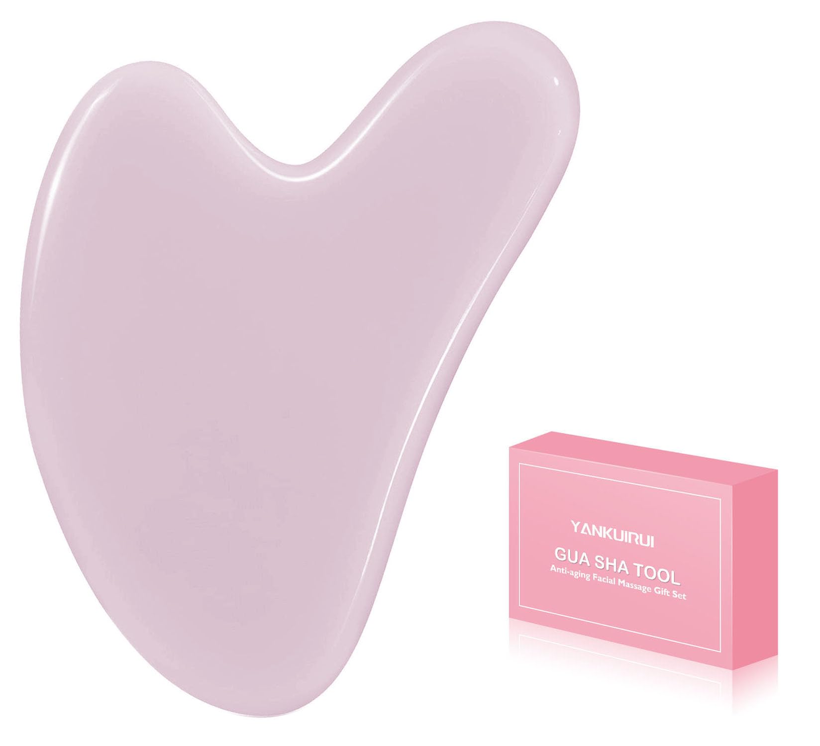 Gua Sha Massage Tool Nature Jade Stone Guasha Facial Scraper for Eye Puffiness, Skin Tightening, Rejuvenation of The Face and Neck(Pink)