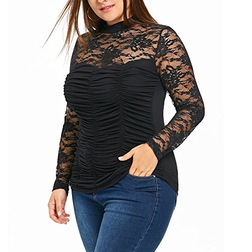 Londony ♥‿♥ Clearance Sales,Plus Size Clothing for Women Hollow Lace Neck Long Sleeve Black Blouse Tops Shirt