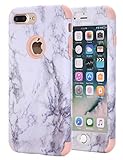 iPhone 8 Plus Case, iPhone 7 Plus Case, Ankoe Marble Stone Pattern Shockproof Full Body Protective Cover Dual-Layer Slim Soft Flexible Silicone and Hard PC for Apple iPhone 7 Plus/8 Plus (Pink)