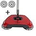 SHINENGkeji 3 in 1 Household Lazy Automatic Hand Push Sweeper Broom 360 Degree Rotating Cleaning Machine Sweeping Tool Without Electricity Dustpan Trash Bin (Red)