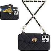 UnnFiko Wallet Case Compatible with iPhone 14 Plus, Cute Light Luxury Bag Design, Purse Flip Card Pouch Cover Soft Silicone Case with Handstrap Long Shoulder Strap (Black, iPhone 14 Plus)