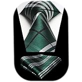 HISDERN Mens Ties Plaid Tie and Pocket Square Set Classic Woven Formal Checkered Neckties & Handkerchief Wedding Party
