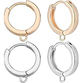 Beebeecraft 1 Box 16Pcs Huggie Hoop Earring Findings 18K Gold & Platinum Plated Brass 18 Gauge Leverback Earrings Findings 15mm Round Earring Hooks with Loops for Jewelry Making DIY (Gold, Silver)