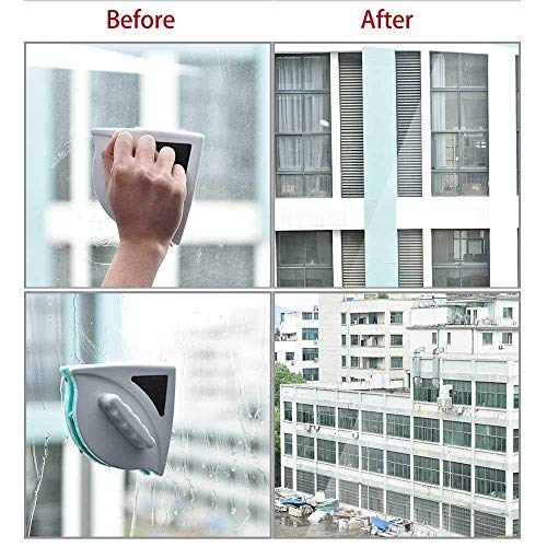 Magnetic Window Cleaner Double Side Glass Cleaning Brush Glass Wiper Squeegee Cleaning Tool with Anti-Falling Rope for High-Rise Double Glazed Windows with 15-24mm Thickness